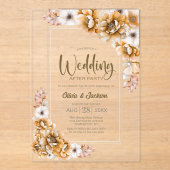 Oranje Bloemen Huwelijk Na Feest Acryl Uitnodigingen (Voorkant)