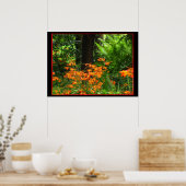 Oranje bloemen in het bos poster (Keuken)