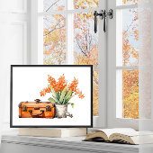 Oranje Bloemen in Pail met Koffer Poster
