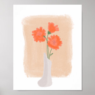 Oranje bloemen in Vase Hand Drawn Art Poster