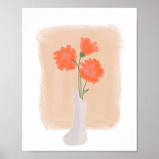 Oranje bloemen in Vase Hand Drawn Art Poster (Voorkant)