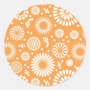 Oranje bloemen in vintage stijl ronde sticker