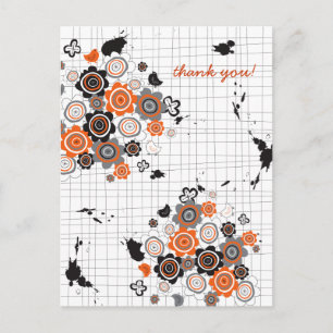 Oranje bloemen kippen Grunge Ink Blots Kind Briefkaart