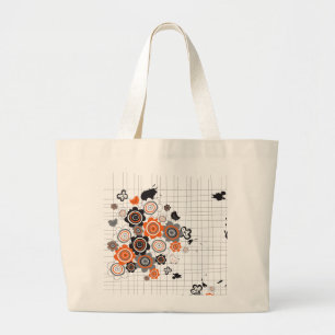Oranje bloemen kippen Grunge Ink Blots Kind Grote Tote Bag