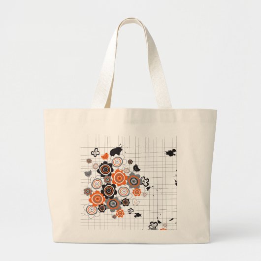 Oranje bloemen kippen Grunge Ink Blots Kind Grote Tote Bag (Voorkant)