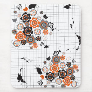 Oranje bloemen kippen Grunge Ink Blots Kind Muismat