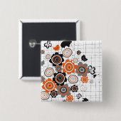 Oranje bloemen kippen Ink Blots Doodles Button (Voorkant /achterkant)