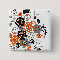 Oranje bloemen kippen Ink Blots Doodles Button