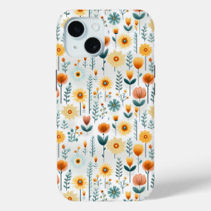 Oranje bloemen kleurrijk patroon iPhone 15 case