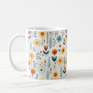 Oranje bloemen kleurrijk patroon koffiemok