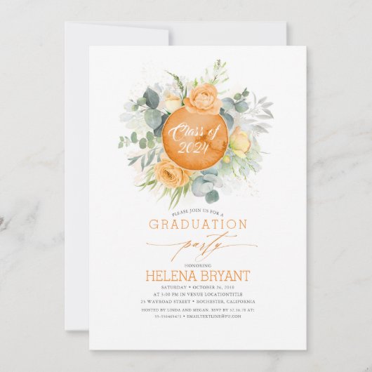 Oranje Bloemen Krans Boho Herfst Afstuderen Kaart (Voorkant)