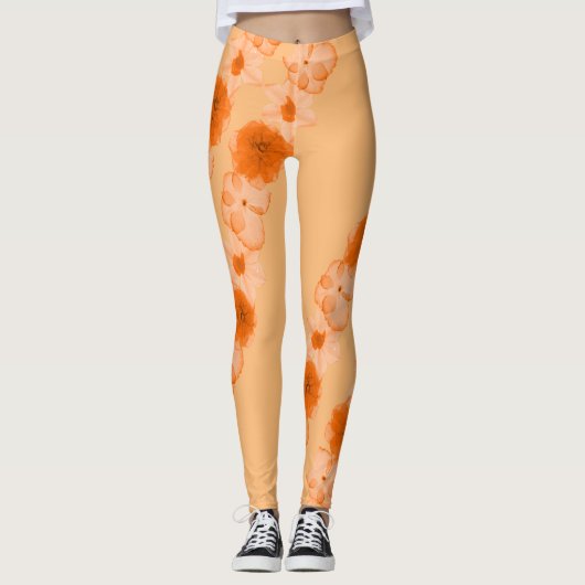 Oranje bloemen leggings (Voorkant)