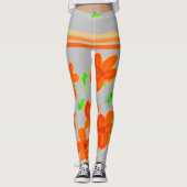 Oranje Bloemen Leggings (Voorkant)