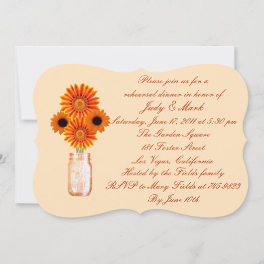 Oranje bloemen Mason Jar Rehearsal Dinner Invite Kaart (Voorkant)