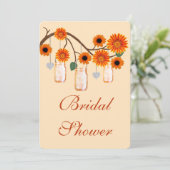 Oranje bloemen Mason Jars Bridal Shower Kaart (Staand voorkant)