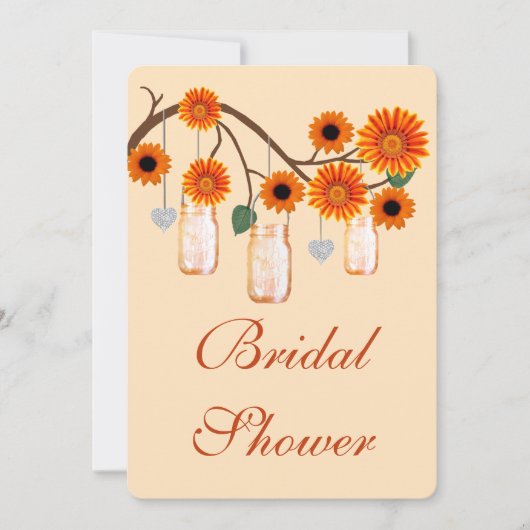 Oranje bloemen Mason Jars Bridal Shower Kaart (Voorkant)