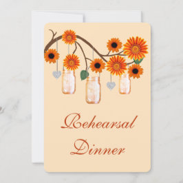Oranje bloemen Mason Jars Rehearsal Dinner Invite Kaart