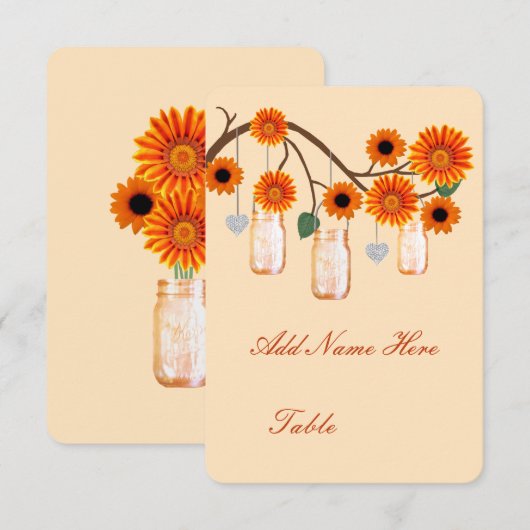 Oranje bloemen Mason Jars Table Place Card Kaart (Voorkant / Achterkant)