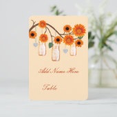 Oranje bloemen Mason Jars Table Place Card Kaart (Staand voorkant)