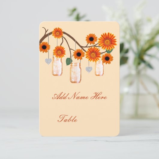 Oranje bloemen Mason Jars Table Place Card Kaart (Staand voorkant)