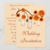Oranje bloemen Mason Jars Wedding Kaart (Voorkant / Achterkant)
