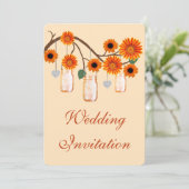 Oranje bloemen Mason Jars Wedding Kaart (Staand voorkant)