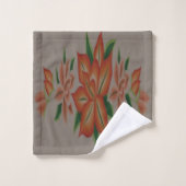 Oranje bloemen met grijs en zandbruin bad handdoek (Wasdoekje)