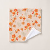 Oranje bloemen met groene bladeren bad handdoek (Wasdoekje)