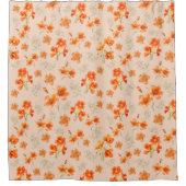 Oranje bloemen met groene bladeren douchegordijn (Voorkant)