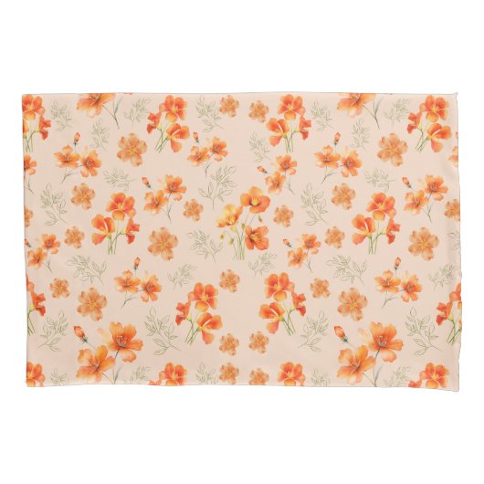 Oranje bloemen met groene bladeren kussensloop (Voorkant)