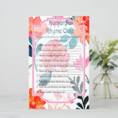 Oranje bloemen Nursery Rhyme Quiz baby shower game (Staand voorkant)