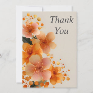 Oranje bloemen op beige bedankkaart kaart