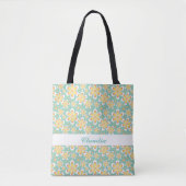 Oranje bloemen op groen tote bag (Voorkant)