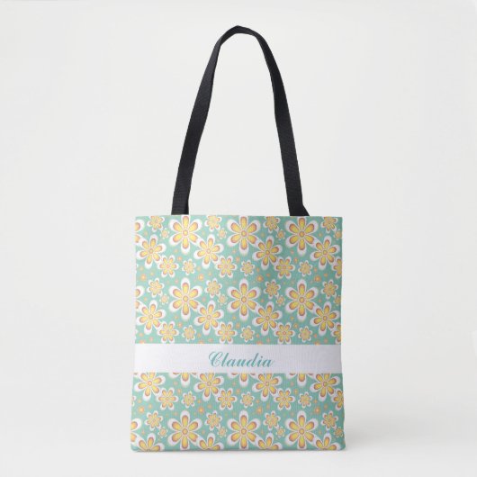 Oranje bloemen op groen tote bag (Voorkant)