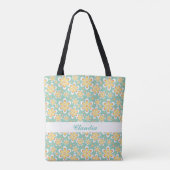 Oranje bloemen op groen tote bag (Achterkant)