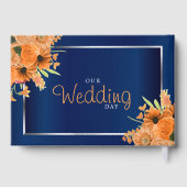 Oranje Bloemen op Marineblauw Gastenboek (Achterkant)