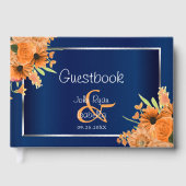 Oranje Bloemen op Marineblauw Gastenboek (Voorkant)