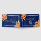 Oranje Bloemen op Marineblauw Gastenboek (Volledig)