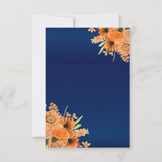 Oranje bloemen op marineblauw sparen de datum Save The Date (Achterkant)
