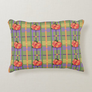 Oranje bloemen op Moss Green Plaid Accent Pillow Kussen