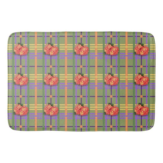 Oranje bloemen op Moss Green Plaid Bath Mat (Voorkant)