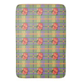 Oranje bloemen op Moss Green Plaid Bath Mat (Voorkant Verticaal)