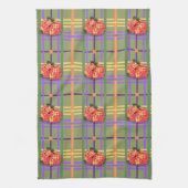Oranje Bloemen op Moss Green Plaid Keuken Handdoek (Verticaal)