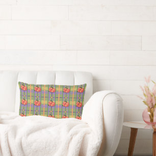 Oranje bloemen op Moss Green Plaid Lumbar Pillow Kussen