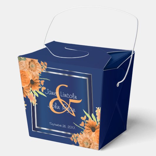  Oranje bloemen op Navy Blue Bedankdoosjes (Voorkant)