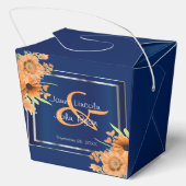  Oranje bloemen op Navy Blue Bedankdoosjes (Achterkant)