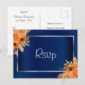 Oranje bloemen op Navy Blue Briefkaart (Voorkant / Achterkant)