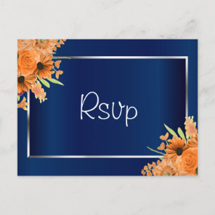 Oranje bloemen op Navy Blue Briefkaart