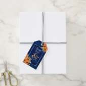 Oranje bloemen op Navy Blue Cadeaulabel (Met Touw)