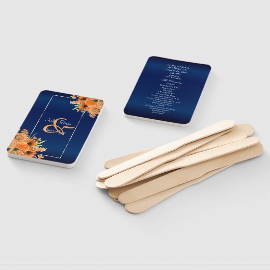 Oranje bloemen op Navy Blue Handwaaier (Niet-gemonteerd)